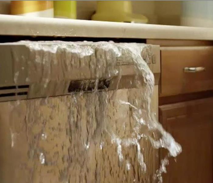 Water overflowing from a dishwasher